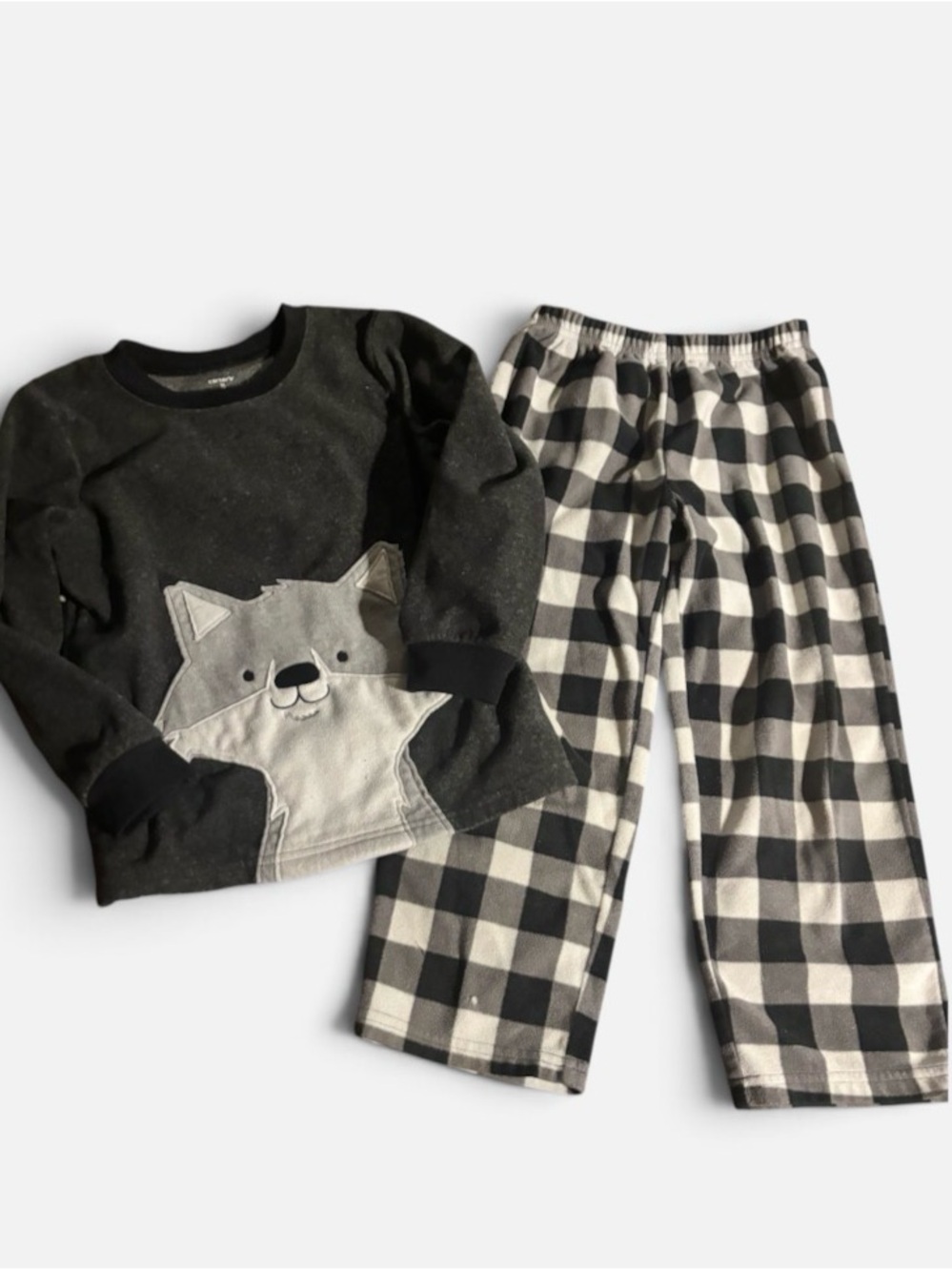 Kids Black and White Wolf Applique Pajama Set size 5